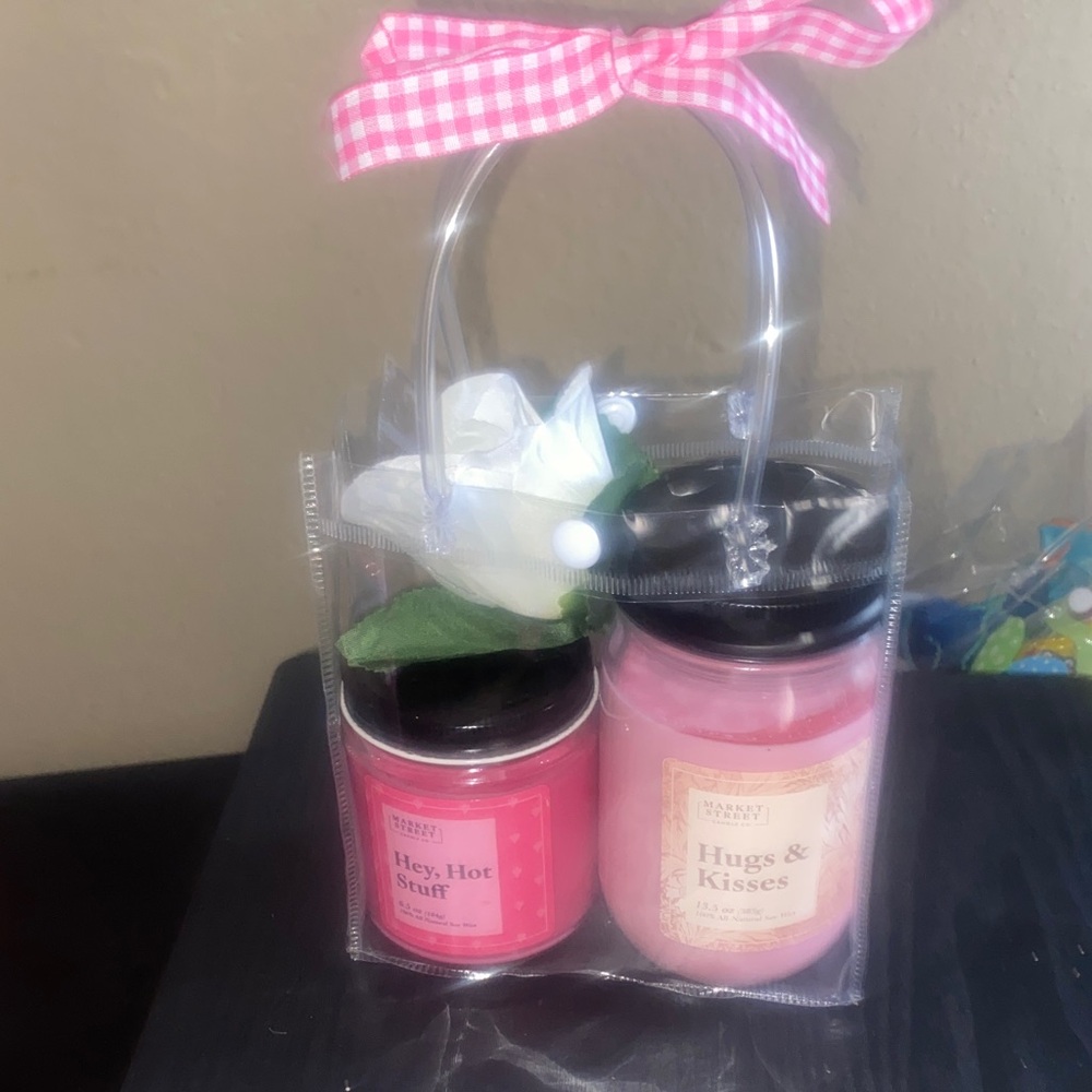 Market Street Pink Candle Duo with Floral Accent